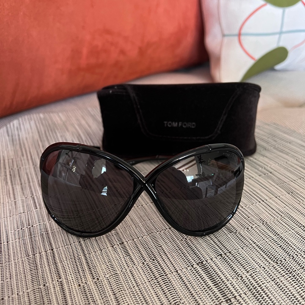 TOM FORD Simone Bamboo Sunglasses, black and gold, like new